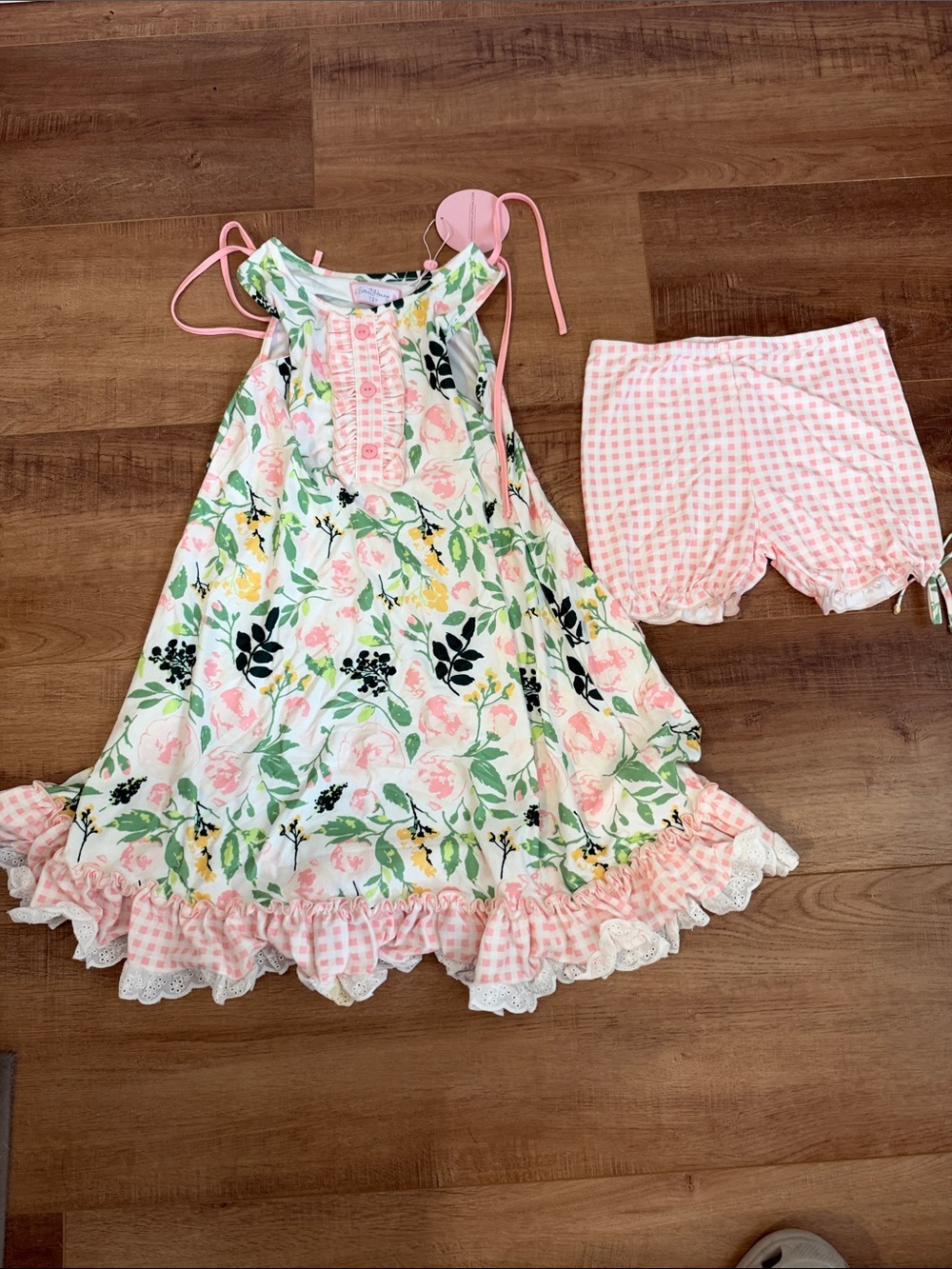 Floral Pink Gingham Ruffle Girls Sweet Honey Pajama Set